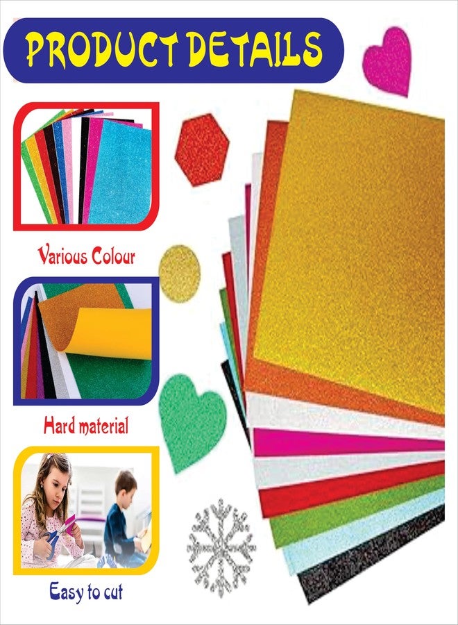 Creative Props Glitter Paper Sheets, Perfect for craft projects, scrapbooking, card making Self-Adhesive, Multicolour, 10 Pieces - Image 2